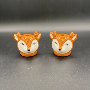 Christmas Stoneware Reindeer Taper Candle Holders - Set of 2